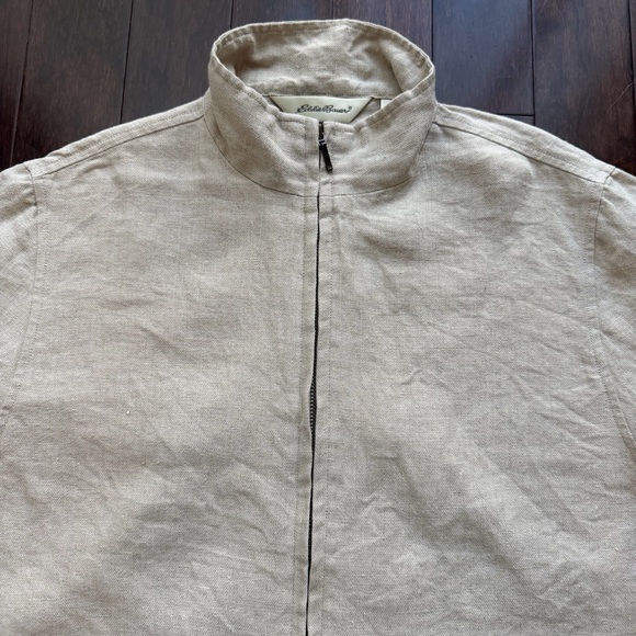 Vintage Eddie Bauer Women's 100% Linen Full Zip Jacket Size Medium Ecru Beige - Picture 2 of 7